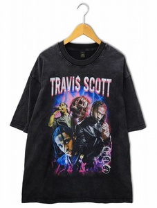 LIANGXILIN TRAVIS SCOTT プリント 半袖 製品染め Tシャツ カットソー L BLACK(ブラック) メンズ