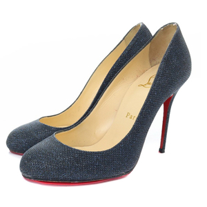 クリスチャンルブタン Christian louboutin ラメ ラウンドトゥ パンプス ピンヒール 36 23cm 紺 ネイビー /SR28 レディース