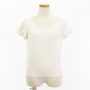  Agnes B agnes b. knitted sweater cut and sewn short sleeves crew neck sleeve frill pull over rayon . white white 1 tops #SHre
