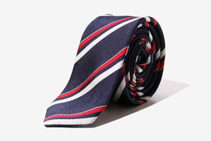 DRESSEDUNDRESSED ドレスドアンドレスド Navy & Red Silk Jacquard Striped Tie ネイビー & レッド シルク ジャガード ストライプタイ ネク