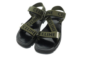 セリーヌ CELINE 22SS LEO STRAPPY SANDAL レオ ストラッピー ストラップ サンダル BF 0252 43 カーキ ブラック ブランド古着ベクトル ☆AA