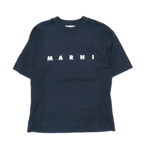 極美品 20’s マルニ MARNI Tシャツ カットソー フロントロゴ プリント 半袖 クルーネック トップス 黒 ブラック 38 レディース