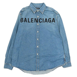 19’s バレンシアガ BALENCIAGA CHEST LOGO SHIRT デニムシャツ ジャケット ロゴ 刺繍 ウォッシュ加工 カジュアル 長袖 インディゴ 38 メン