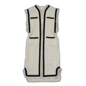 美品 マメクロゴウチ Mame Kurogouchi crafted Tweed Long Vest コットン ツイードロングベスト MM23PS-JK702 ノースリーブ ホワイト ブラ