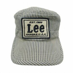 リー LEE ヒッコリー デニム ワーク キャップ ロゴ ワッペン パッチ ストライプ アジャスター付 帽子 56-58cm ブルー系 白