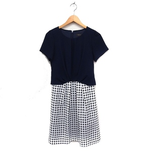  Reflect Reflect switch tuck in One-piece short sleeves knee height chiffon plain dot 7 navy navy blue /FT1 lady's 