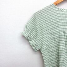 ビームス BEAMS ミニ mini 子供服 カットソー ブラウス ボーダー 柄 シャーリング加工 フリル袖 半袖 丸首 綿混 150 緑 /HT7 キッズ_画像5