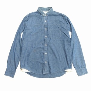 サーロリーデニム THOROUGHLY DENIM THR-D コットン デニム シャツ カットソー ボタンダウン ドット柄シャツ M ブルー 白 メンズ