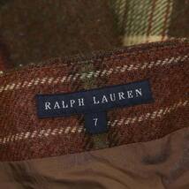 ラルフローレン RALPH LAUREN ロングスカート ミモレ丈 サイドジップ チェック ウール 7 S ベージュ 茶 ブラウン_画像3