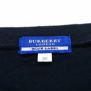 バーバリーブルーレーベル BURBERRY BLUE LABEL 国内正規品 Tシャツ カットソー チェック ロゴ 刺繍 半袖 丸首 綿 38 黒 /HT6 レディースの画像3