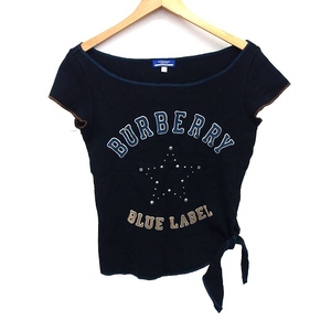 バーバリーブルーレーベル BURBERRY BLUE LABEL 国内正規品 Tシャツ カットソー ロゴ 星型 裾リボン 半袖 丸首 綿 38 黒 /HT2 レディース