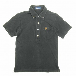 フレッドペリー FRED PERRY ロゴ刺繍 ボタンダウン ポロシャツ カットソー トップス 半袖 鹿の子 コットン F1542 サイズS 黒 ブラック