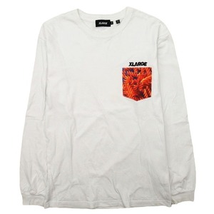 エクストララージ X-LARGE INGREDIENTS SLANTED OG POCKET TEE L/S ロンT Tシャツ カットソー 長袖 クルーネック ロゴ刺繍 プリント M 白