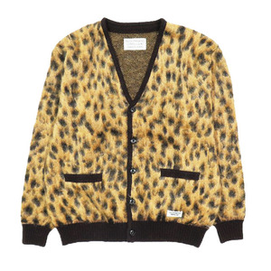 20SS ワコマリア WACKO MARIA LEOPARD JACQUARD CARDIGAN レオパード柄 ジャガード モヘヤ Vネック カーディガン 長袖 ブラウン系 M メンズ