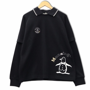 マンシングウェア MUNSINGWEAR レギュラーカラー 長袖 ドッキング ワンポイントロゴ刺繍 カットソー 3(L) ブラックの画像1
