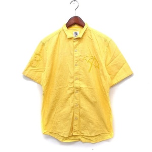 アーノルドパーマー Arnold Palmer ビッグロゴ スモールカラー シャツ カジュアル 半袖 柄 コットン 綿 1 イエロー 黄 /FT40 メンズ