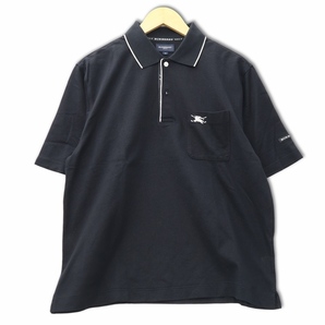 バーバリーゴルフ BURBERRY GOLF ワンポイント 騎士 ロゴ刺繍 ポロシャツ ゴルフウェア M ブラックの画像1