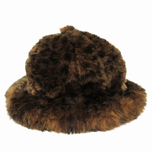 美品 カンゴール KANGOL Faux Fur Casual フォックスファー ハット 帽子 フェイクファー レオパード サイズM 茶 ブラウン ユニセックス