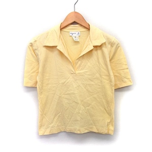 アニエスベー agnes b. ポロシャツ スキッパー 無地 シンプル 半袖 コットン 綿 0 クリームイエロー 黄 /HT2 レディース