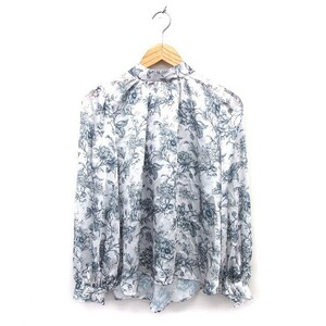  rienda rienda shirt blouse chiffon back ribbon floral print long sleeve F gray /NT9 lady's 