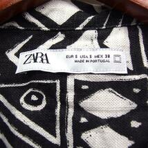 ザラ ZARA 幾何学模様 アロハシャツ ハワイアンシャツ 半袖 麻混 S ブラック 黒 /FT40 メンズ_画像3