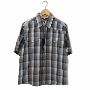 未使用品 ビラボン BILLABONG フラップポケット 半袖 チェックシャツ M BULE × GRAY ブルー グレー メンズ