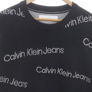 Calvin Klein Jeans A - INSTIT AOP SWEATER тянуть over вязаный свитер длинный рукав Logo вырез лодочкой шерсть .M чёрный черный 