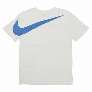 美品 ナイキ NIKE スウォッシュ ロゴ プリント Tシャツ カットソー トップス 半袖 コットン クルーネック 745339-100 サイズL 白 ホワイト