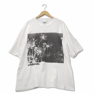 エイチ&エム H&M コットン プリント プルオーバー Tシャツ XL ホワイト メンズ