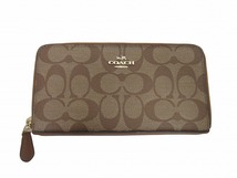 コーチ COACH ラウンドファスナー 長財布 ウォレット 総柄 レザー シグネチャー 茶 ブラウン ■GY14 レディース_画像1