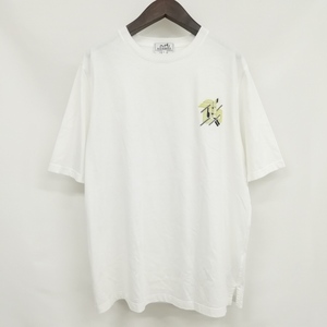 エルメス HERMES 23SS ラウンドネック ミニ レザー パッチ Tシャツ カットソー トップス XL ホワイト メンズ