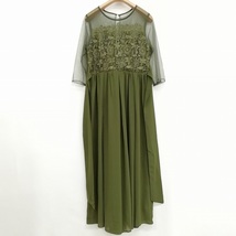 DRESS＋ ドレスプラス キュロット ワンピース 前結び ウエストギャザー 花柄 レース チュール ロング丈 半袖 M カーキ レディース_画像2