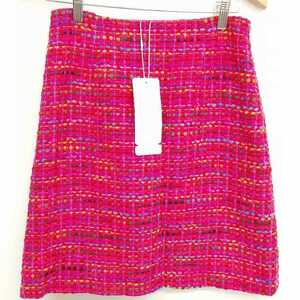 エスカーダ ESCADA SPORTS スカート 美品 台形 タック 刺繍 コットン ツイード チェック カラフル 36 ピンク レディース