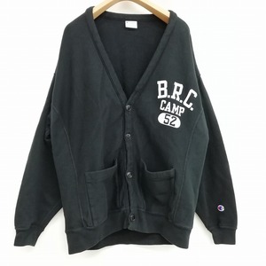 チャンピオン CHAMPION 美品 リバースウィーブ スウェット カーディガン コットン カレッジプリント M ブラック レディース