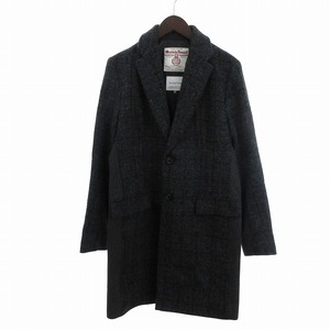 セブンデイズサンデイ 美品 ハリスツイード HARRIS TWEED コラボ チェスターコート ウール チェック チャコールグレー M ■SM1 メンズ