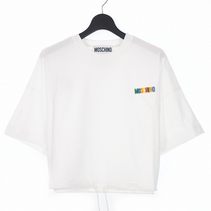 未使用品 モスキーノ MOSCHINO 20SS 裾ドローストリング マルチ ロゴ ショート丈 Tシャツ 半袖 カットソー 38 ホワイト 白 A0701 レディー