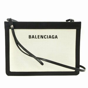 バレンシアガ BALENCIAGA ネイビーポシェット ショルダーバッグ ロゴ スクエア キャンバス レザー 339937 アイボリー レディース