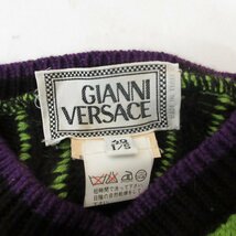 ジャンニヴェルサーチ ヴェルサーチェ GIANNI VERSACE ヴィンテージ ニット セーター 長袖 チェック柄 黒 ブラック 紫 S ■GY31_画像3