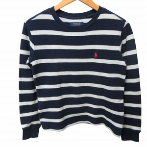 ポロ ラルフローレン POLO RALPH LAUREN キッズ Tシャツ カットソー ボーダー柄 ロゴ刺? 長袖 白 紺 ホワイト ネイビー 8 S ■GY31