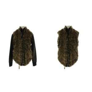  Agosto AGOSTO fur jacket the best 2WAY cow leather leather outer switch high‐necked Zip up S black tea color 