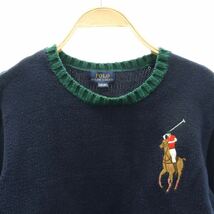 ポロ ラルフローレン POLO RALPH LAUREN ニット セーター 長袖 ビッグポニー 刺繍 バイカラー 160cm 紺 ネイビー /AT キッズ_画像4