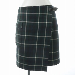 Toriko Comme des Garcons Vintage AD1998 90*s LAP skirt Mini pcs shape belt check wool S green green navy blue black white /SI4