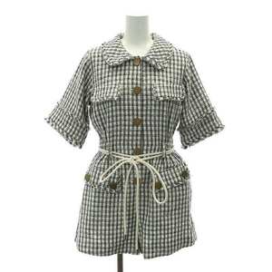 ハーリップトゥ Her lip to Summer Tweed Playsuit ロンパース オールインワン ショートパンツ 五分袖 S 白 黒 青 /DF ■OS レディース