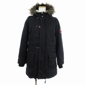 トミーガール tommy girl ダウンコート フード フェイクファー ジップアップ ワッペン 黒 ブラック S アウター レディース