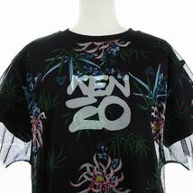 ケンゾー KENZO チュール レイヤード Tシャツ ワンピース ひざ丈 ロゴ 花柄 フラワー 黒 ブラック S レディース_画像8