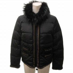 モンクレール MONCLER 小さいサイズ BERGENIE GIUBBOTTO チェーン ダウンジャケット ファー ナイロン 黒 ブラック 00 約XS 0402 レディース