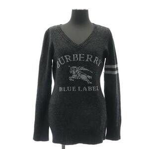 バーバリーブルーレーベル BURBERRY BLUE LABEL ニット セーター 長袖 Vネック 38 黒 ブラック グレー /ES レディース