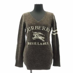 バーバリーブルーレーベル BURBERRY BLUE LABEL ニット セーター 長袖 Vネック 38 茶 ダークブラウン オフホワイト /ES レディースの画像1