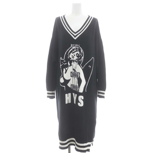  Hysteric Glamour HYSTERIC GLAMOUR 22AW GUITARGIRL figured knitting One-piece knitted long long sleeve V neck F black black eggshell white /DO #OS