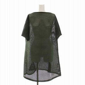 ミーイッセイミヤケ me ISSEY MIYAKE ボートネック メッシュ カットソー チュニック 半袖 カーキ 緑 MI53JT312 /YM レディースの画像1